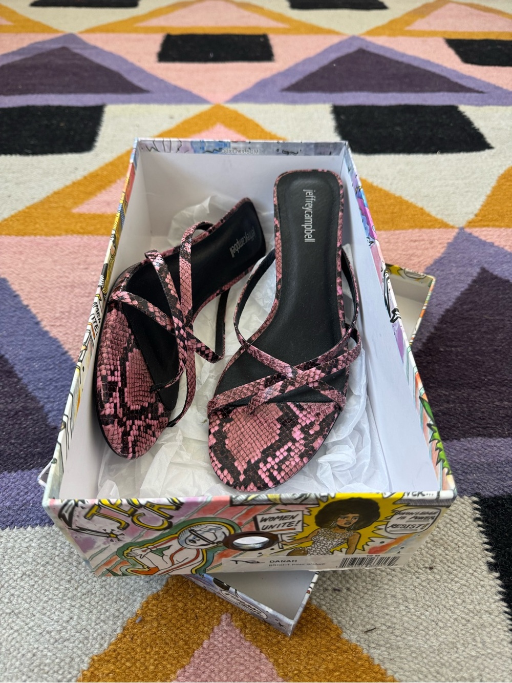 NWT Jeffrey Campbell Pink Snake-Print Strappy Sandals